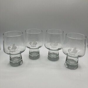 Vintage MLB Baseball Montreal Expos Etched Glass Set of 4 Glasses/goblets Beer